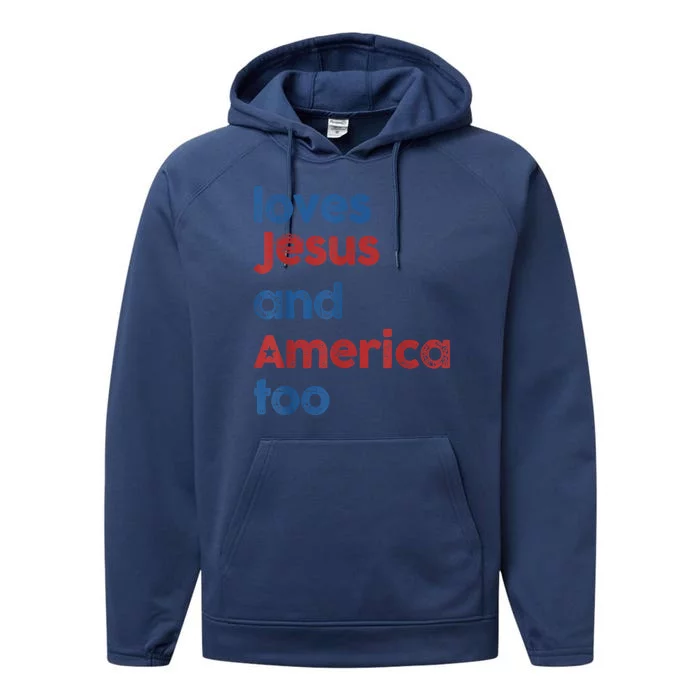 Retro Loves Jesus And America Too Performance Fleece Hoodie