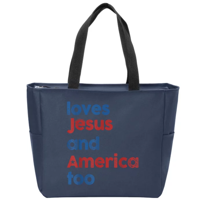 Retro Loves Jesus And America Too Zip Tote Bag