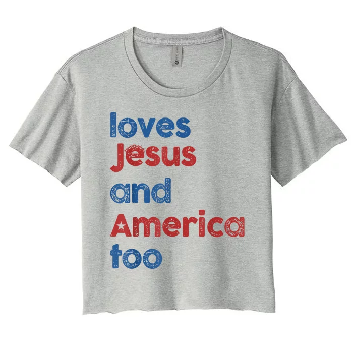 Retro Loves Jesus And America Too Women's Crop Top Tee