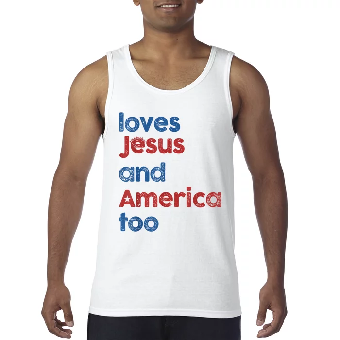 Retro Loves Jesus And America Too Tank Top