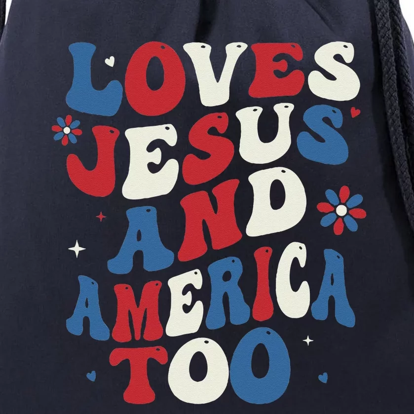 Retro Loves Jesus And America Too God Christian 4th Of July Drawstring Bag