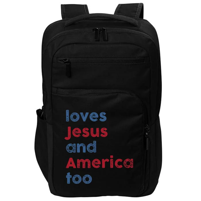 Retro Loves Jesus and America Too God Christian 4th of July Impact Tech Backpack