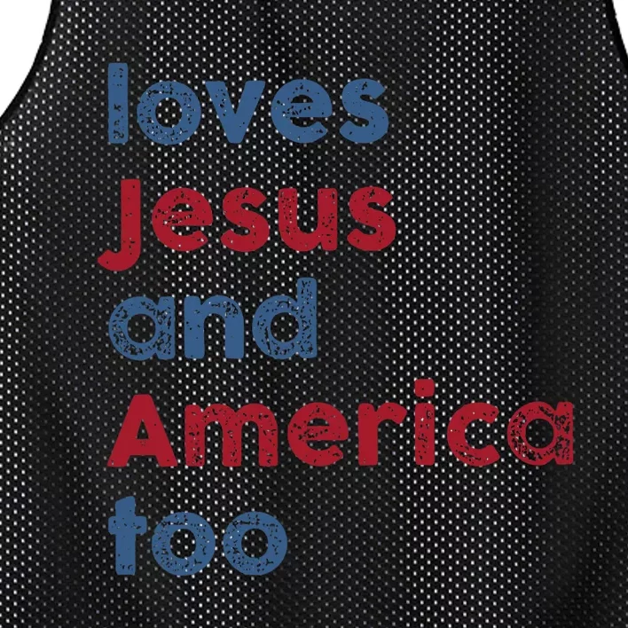 Retro Loves Jesus and America Too God Christian 4th of July Mesh Reversible Basketball Jersey Tank