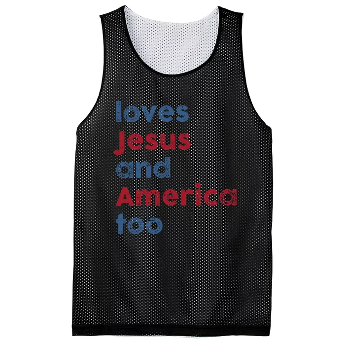 Retro Loves Jesus and America Too God Christian 4th of July Mesh Reversible Basketball Jersey Tank