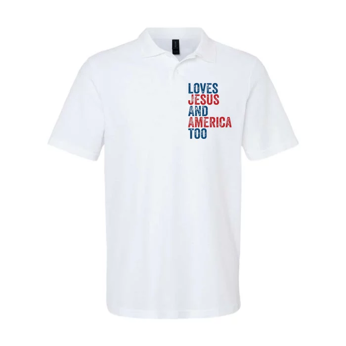 Retro Loves Jesus And America Too God Christian 4th Of July Softstyle Adult Sport Polo