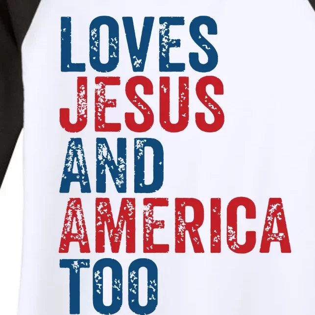 Retro Loves Jesus And America Too God Christian 4th Of July Women's Tri-Blend 3/4-Sleeve Raglan Shirt