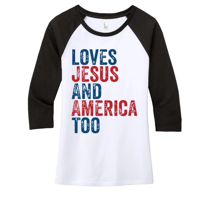 Retro Loves Jesus And America Too God Christian 4th Of July Women's Tri-Blend 3/4-Sleeve Raglan Shirt