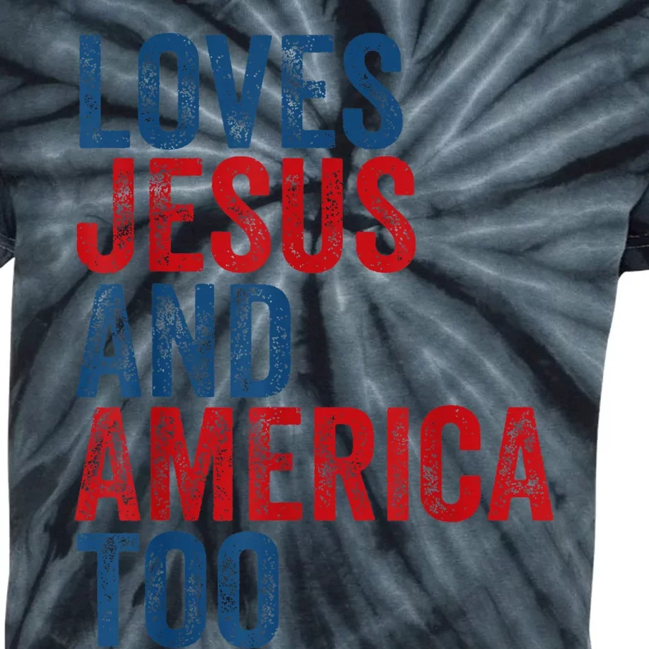 Retro Loves Jesus and America Too God Christian 4th of July Kids Tie-Dye T-Shirt