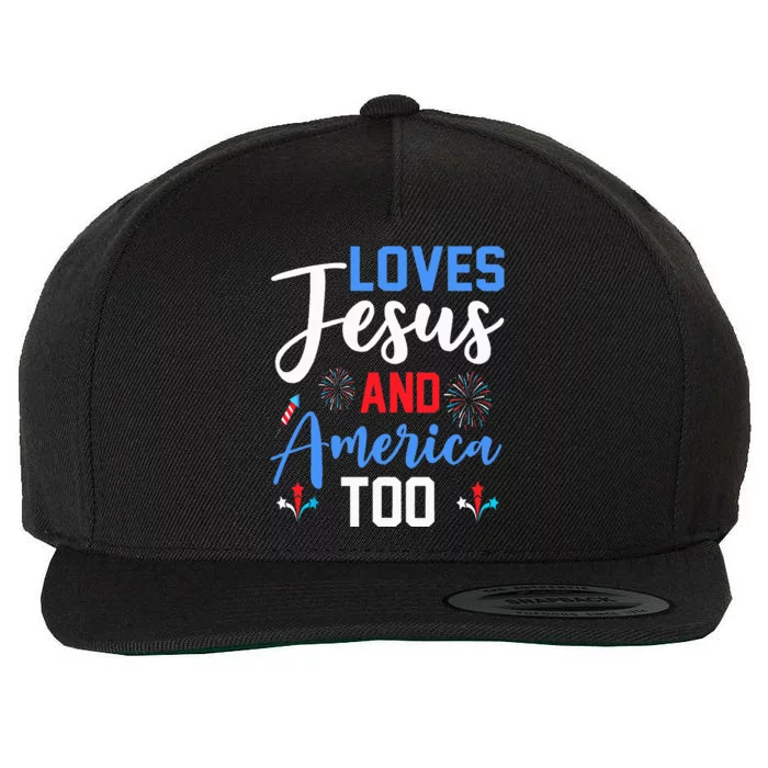 Retro Loves Jesus and America Too God Christian 4th of July Wool Snapback Cap