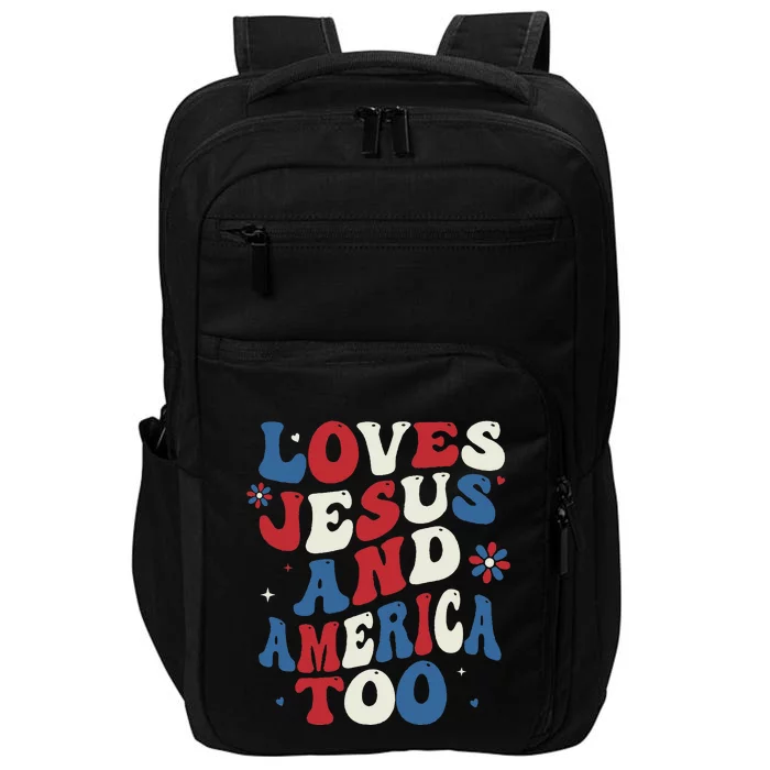 Retro Loves Jesus and America Too God Christian 4th of July Impact Tech Backpack