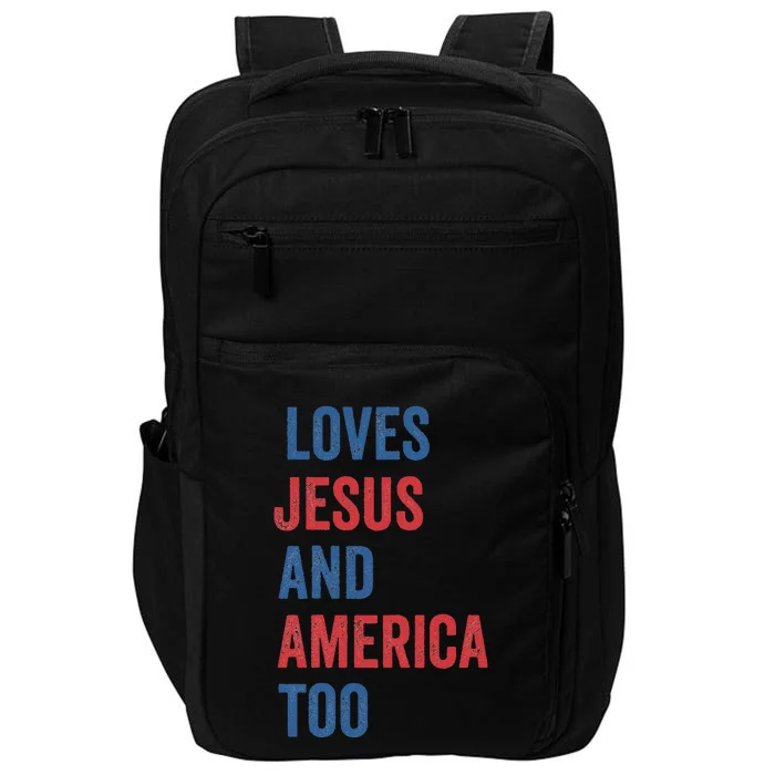 Retro Loves Jesus And America Too God Christian 4th Of July Impact Tech Backpack