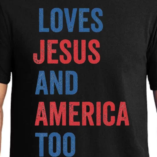 Retro Loves Jesus And America Too God Christian 4th Of July Pajama Set