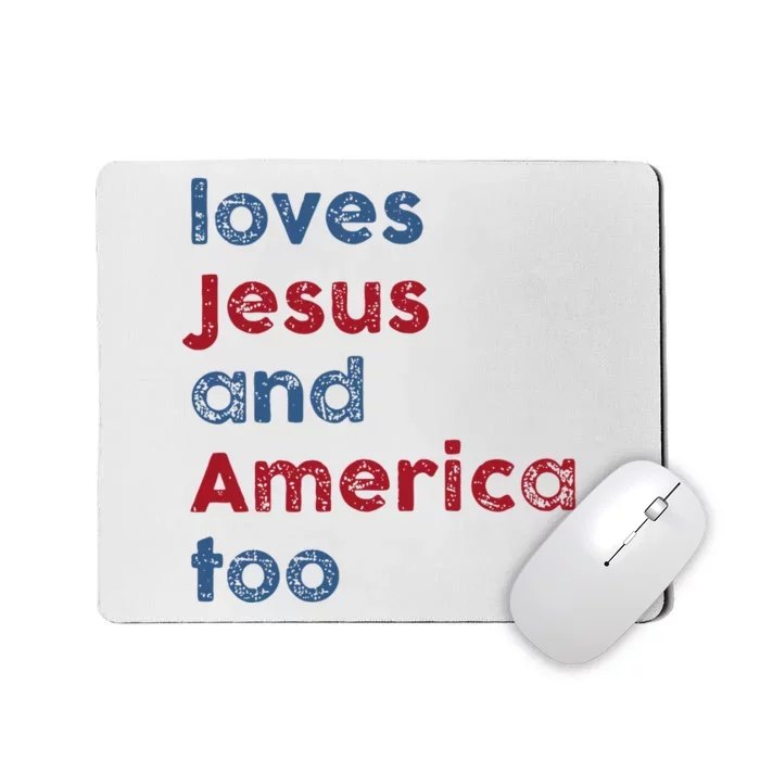 Retro Loves Jesus and America Too God Christian 4th of July Mousepad