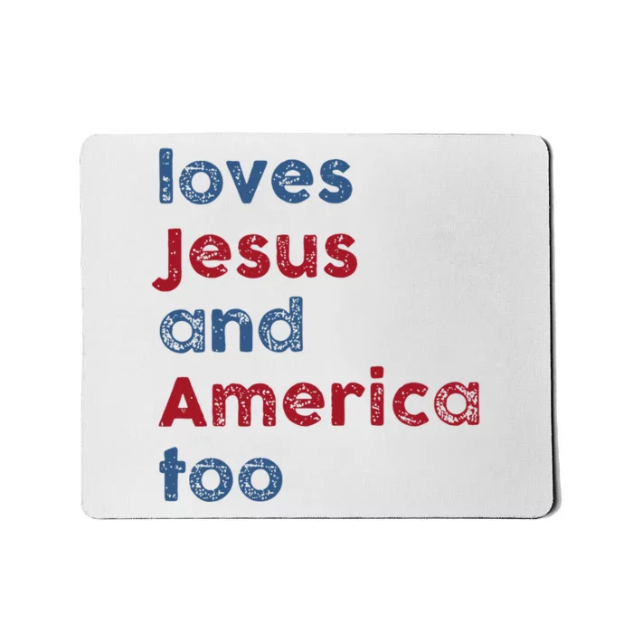 Retro Loves Jesus and America Too God Christian 4th of July Mousepad