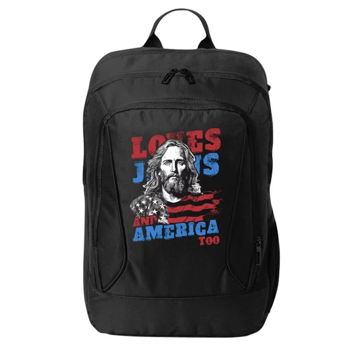 Retro Loves Jesus And America Too Funny Christian 4th Of July Independence Day City Backpack