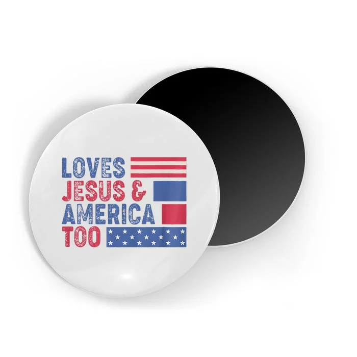 Retro Loves Jesus and America Too God Christian 4th of July Magnet