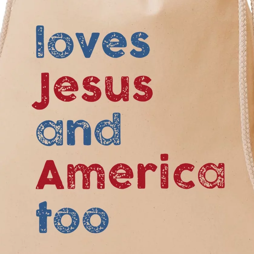 Retro Loves Jesus and America Too God Christian 4th of July Drawstring Bag