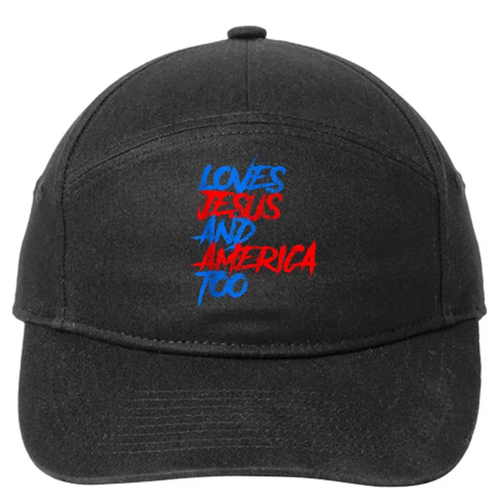 Retro Loves Jesus And America Too God Christian 4th Of July 7-Panel Snapback Hat