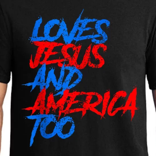 Retro Loves Jesus And America Too God Christian 4th Of July Pajama Set