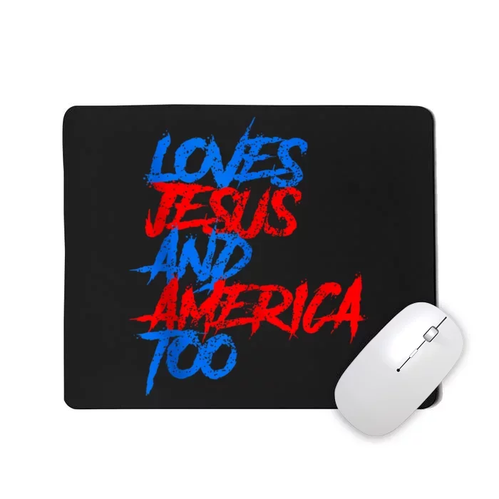 Retro Loves Jesus And America Too God Christian 4th Of July Mousepad