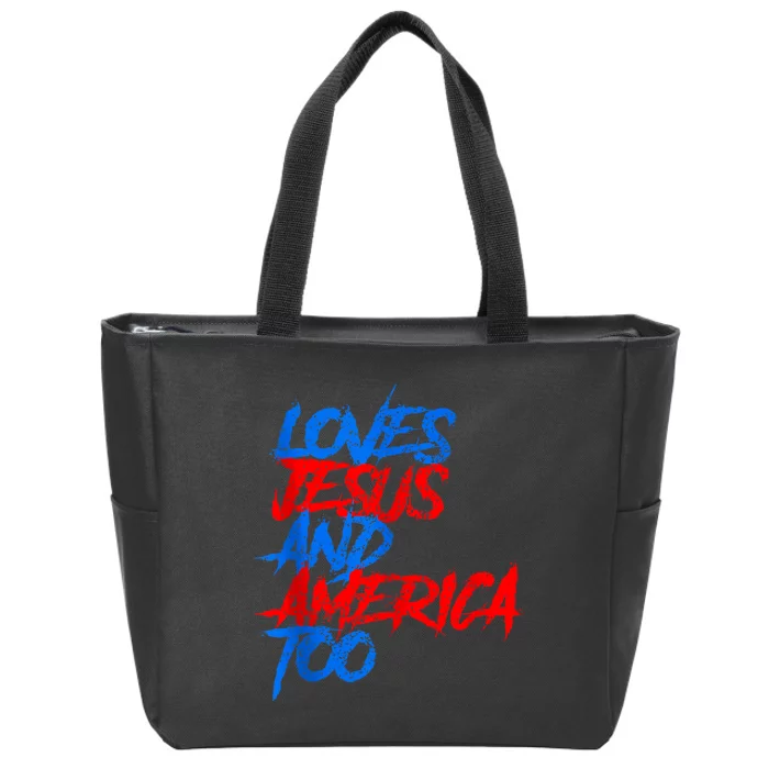 Retro Loves Jesus And America Too God Christian 4th Of July Zip Tote Bag