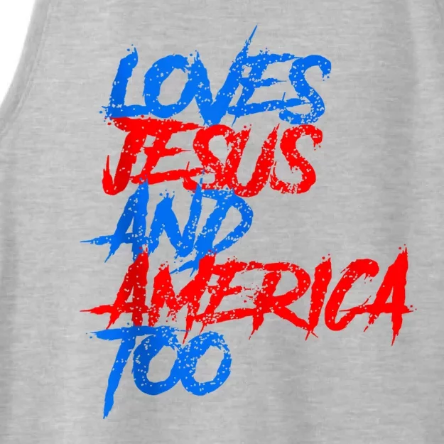 Retro Loves Jesus And America Too Ladies Tri-Blend Wicking Tank