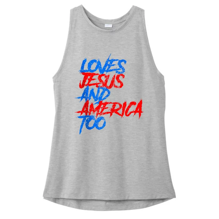 Retro Loves Jesus And America Too Ladies Tri-Blend Wicking Tank