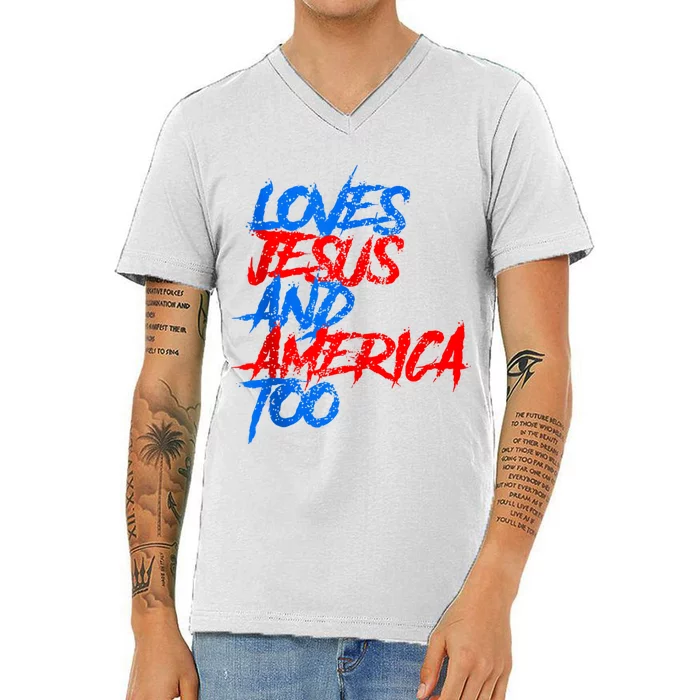 Retro Loves Jesus And America Too V-Neck T-Shirt