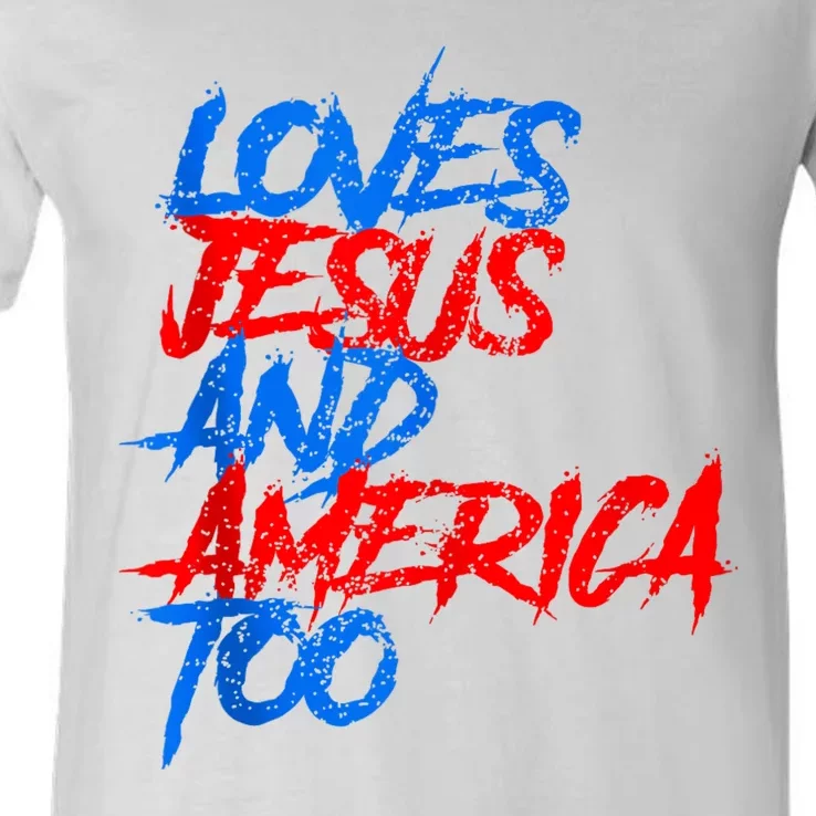 Retro Loves Jesus And America Too V-Neck T-Shirt