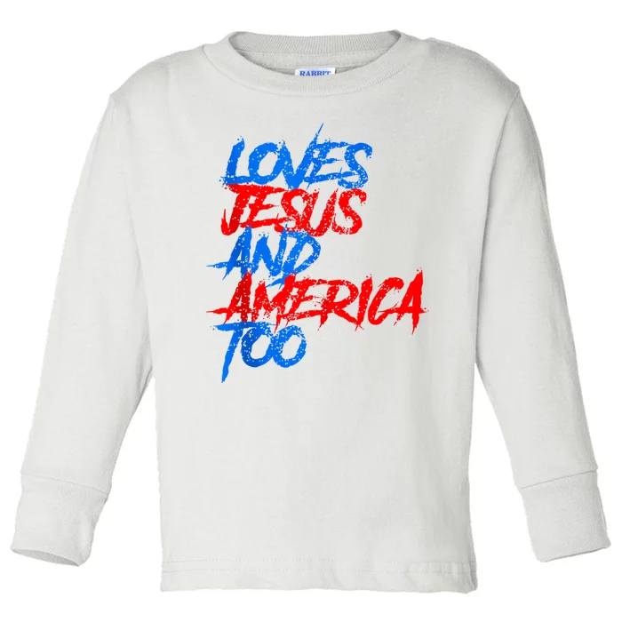 Retro Loves Jesus And America Too Toddler Long Sleeve Shirt