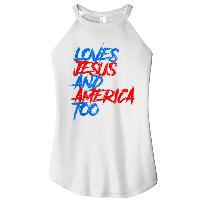 Retro Loves Jesus And America Too Women’s Perfect Tri Rocker Tank