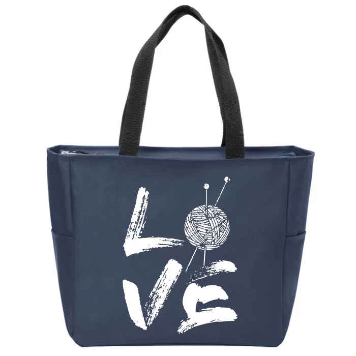 Retro Love Knitting Ball Of Yarn Vintage Hobby Gift Zip Tote Bag