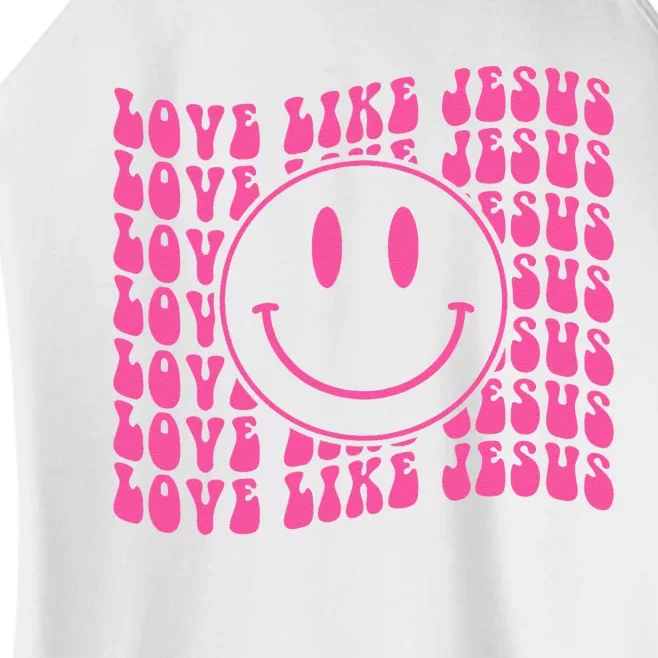 Retro Love Like Jesus Happy Face Aesthetic Women’s Perfect Tri Rocker Tank