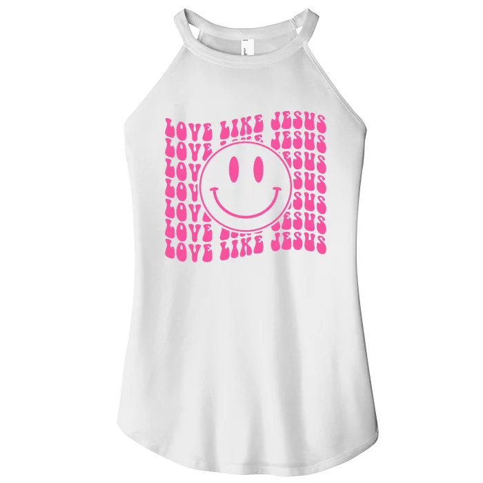 Retro Love Like Jesus Happy Face Aesthetic Women’s Perfect Tri Rocker Tank