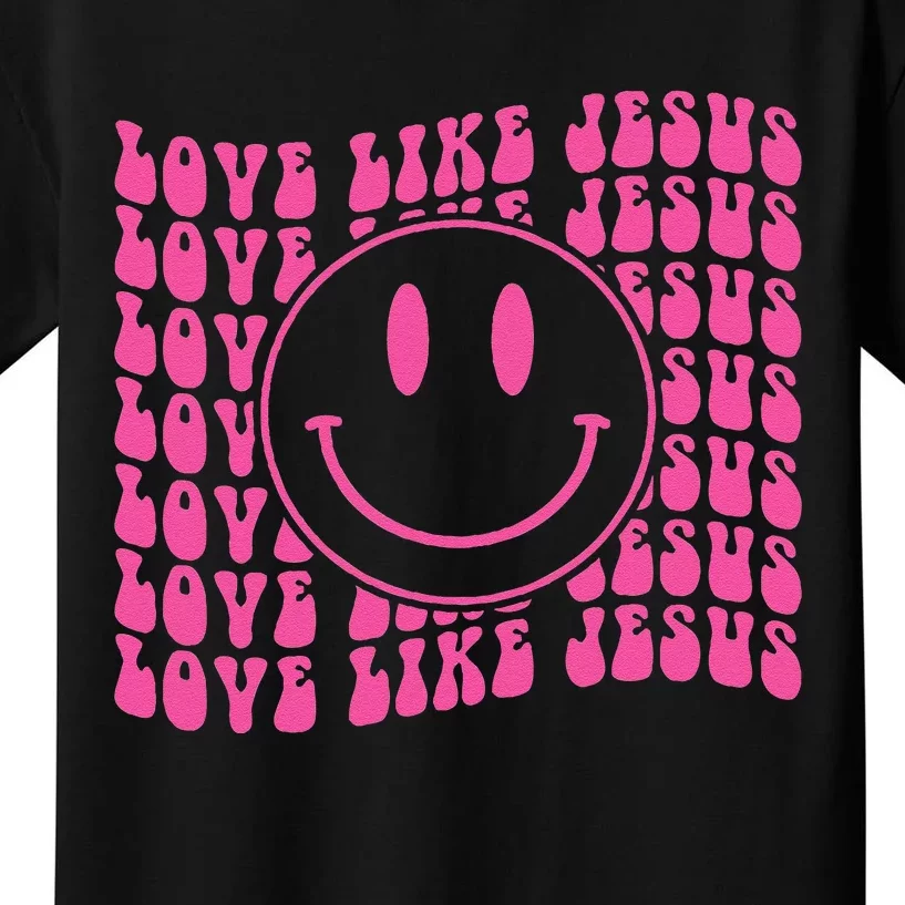 Retro Love Like Jesus Happy Face Aesthetic Kids T-Shirt