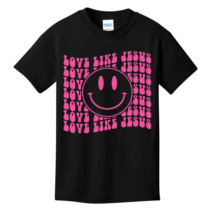 Retro Love Like Jesus Happy Face Aesthetic Kids T-Shirt