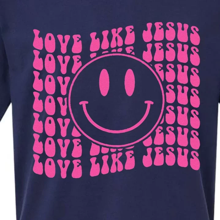 Retro Love Like Jesus Happy Face Aesthetic Sueded Cloud Jersey T-Shirt