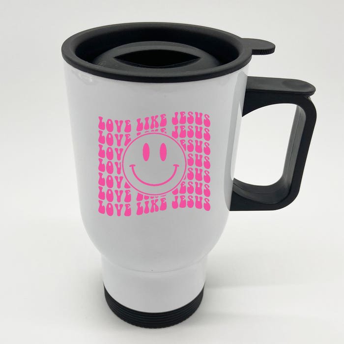 Retro Love Like Jesus Happy Face Aesthetic Front & Back Stainless Steel Travel Mug