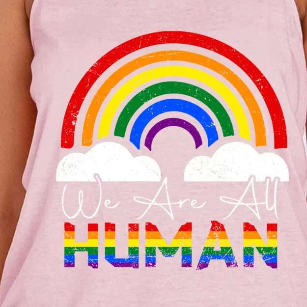 Rainbow Lgbt Lgbtq Pride We Are All Hu Gift Women's Knotted Racerback Tank