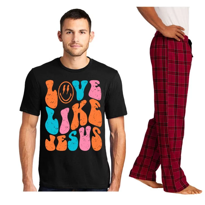 Retro Love Like Jesus Smiling Face Christian Religious Faith Pajama Set