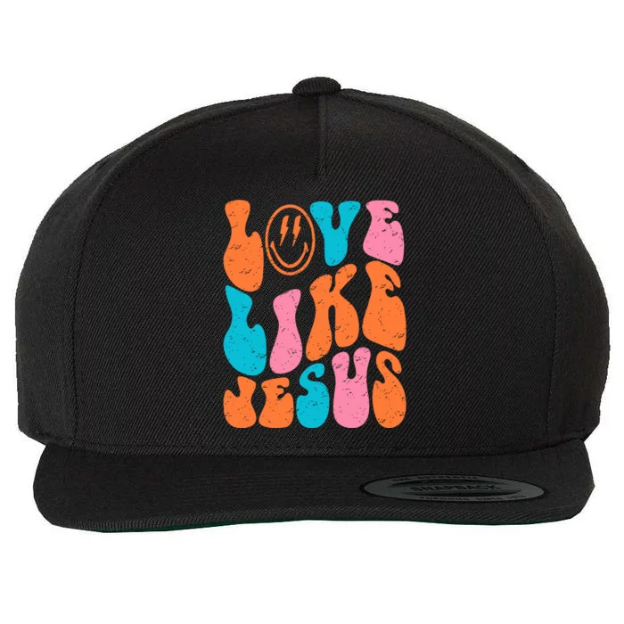 Retro Love Like Jesus Smiling Face Christian Religious Faith Wool Snapback Cap