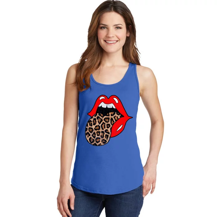 Red Lips Leopard Tongue Gift Vintage Trendy Animal Print Gift Ladies Essential Tank