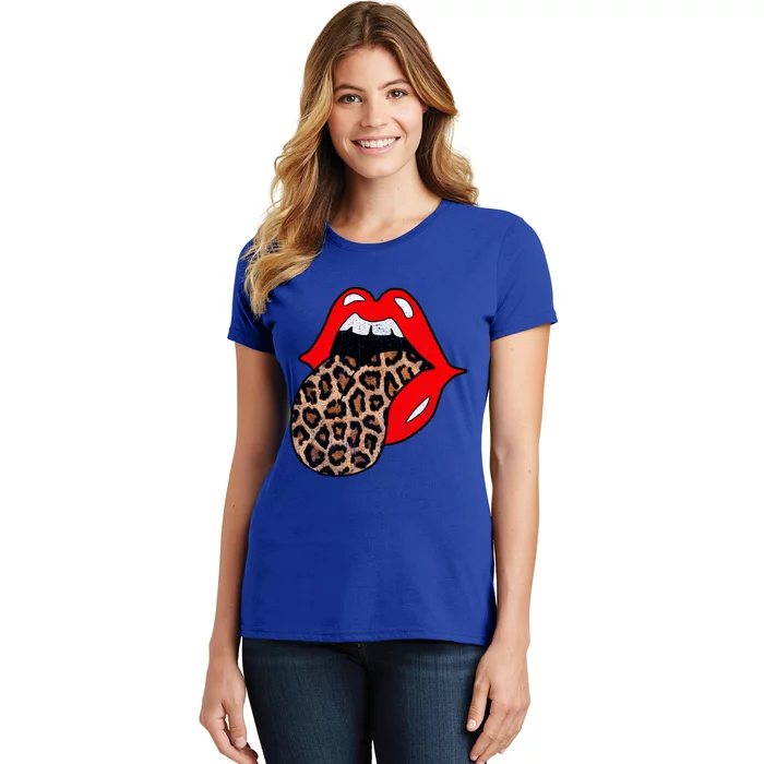 Red Lips Leopard Tongue Gift Vintage Trendy Animal Print Gift Women's T-Shirt