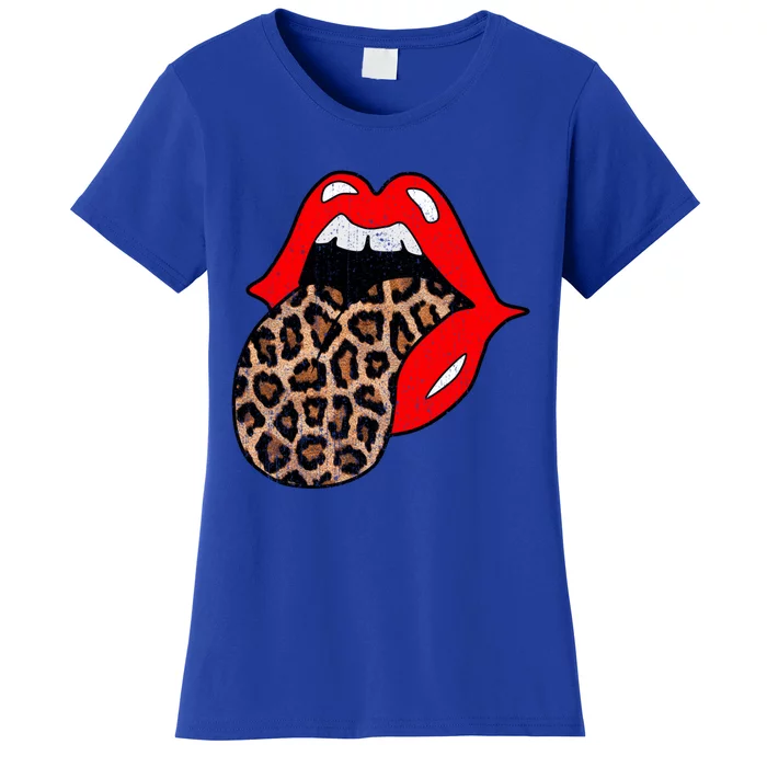 Red Lips Leopard Tongue Gift Vintage Trendy Animal Print Gift Women's T-Shirt