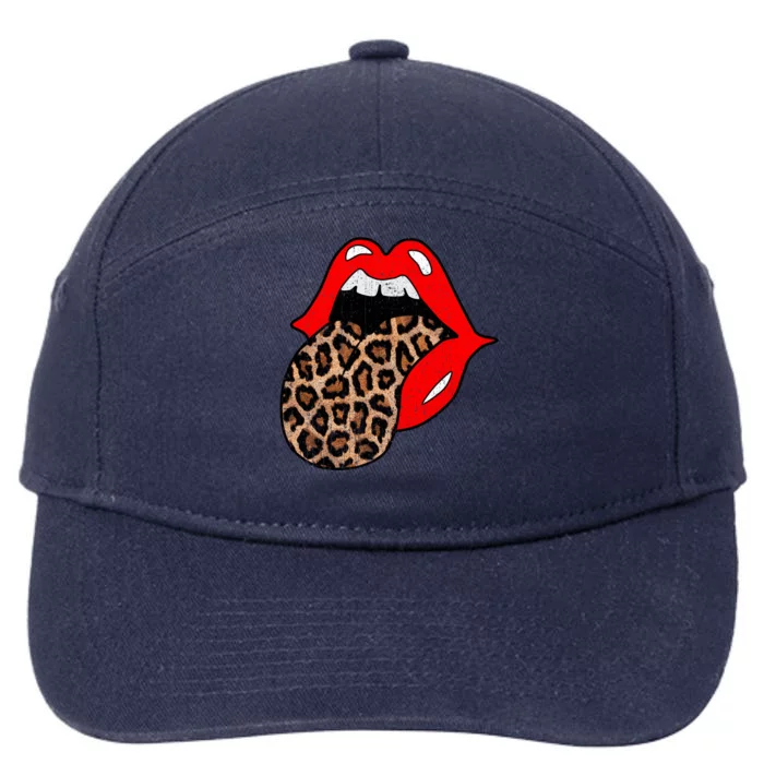 Red Lips Leopard Tongue Gift Vintage Trendy Animal Print Gift 7-Panel Snapback Hat