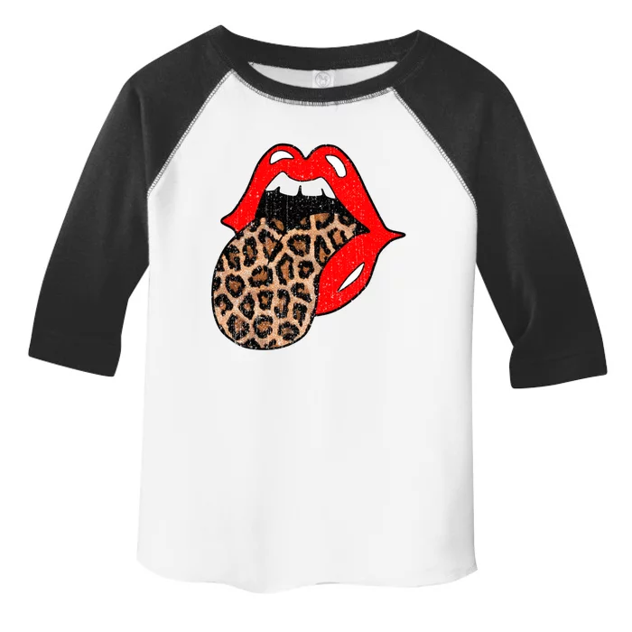 Red Lips Leopard Tongue Gift Vintage Trendy Animal Print Gift Toddler Fine Jersey T-Shirt