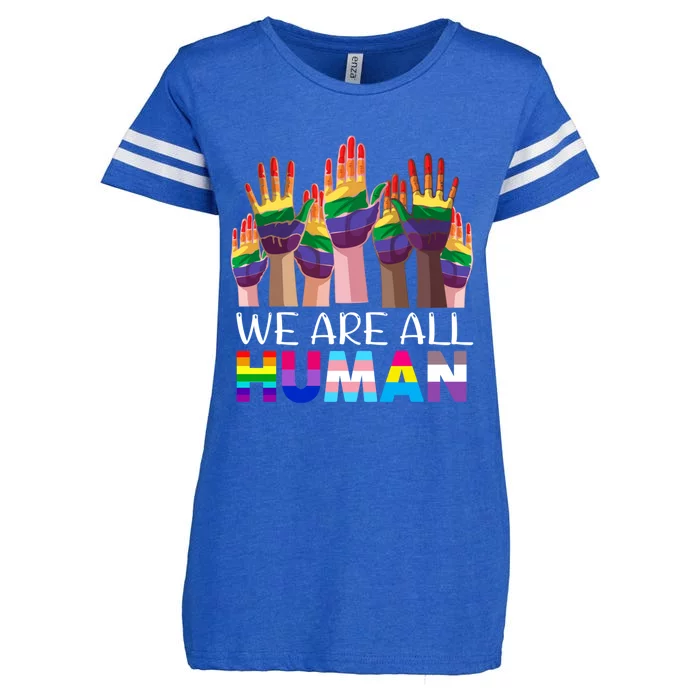 Rainbow Lgbt Lgbtq We Are All Hu Pride Gift Enza Ladies Jersey Football T-Shirt