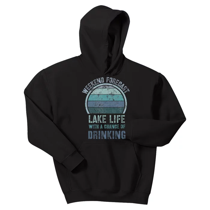 Retro Lake Life Apparel Lake Lover Weekend Forecast Drinking Kids Hoodie