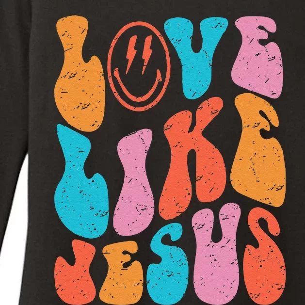 Retro Love Like Jesus Smiling Face Christian Religious Faith Womens CVC Long Sleeve Shirt