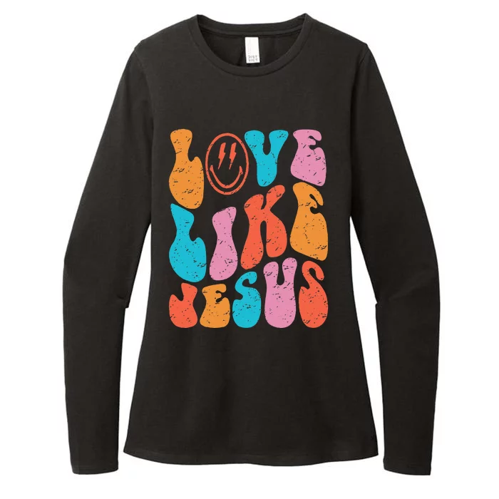 Retro Love Like Jesus Smiling Face Christian Religious Faith Womens CVC Long Sleeve Shirt